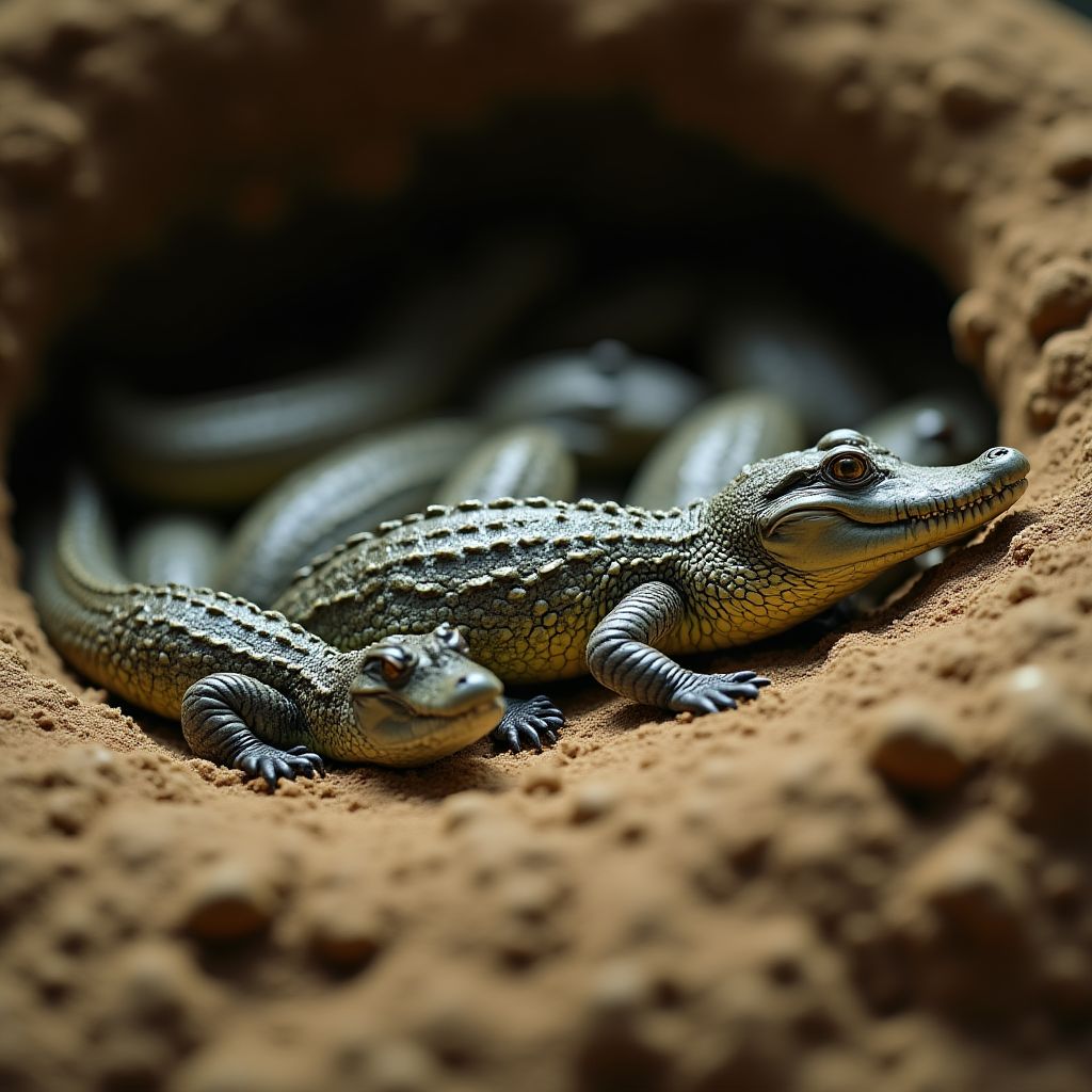 Baby crocodiles hatching in conservation center
