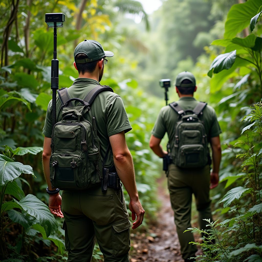 Field researchers tracking wildlife